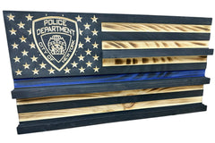 Custom Wooden Challenge Coin Display Flag with Engraved Badge