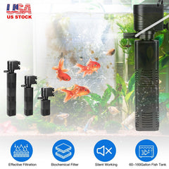 4 in 1 Submersible Aquarium Filter for 60 to 160Gallon Fish Tank Powerful Internal Fish Tank Filter with Biochemical Cotton Filter For Saltwater Fresh