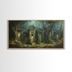 The Haunted Grave Yard, Spooky Season Framed Canvas Print, Halloween Decor, Spooky Vibes, Dark Academia Wall Art