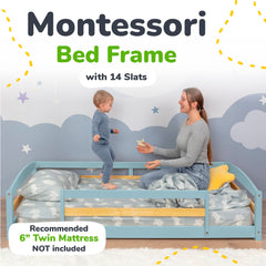 Twin Floor Bed with Safety Guardrails for Kids - Montessori Inspired
