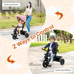 4-in-1 Baby Tricycle Toddler Trike with Convertible Seat-Pink