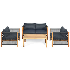 4 Pieces Acacia Wood Outdoor Patio Furniture Set with Cushions