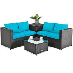4 Pieces Outdoor Patio Rattan Furniture Set with