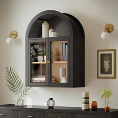 Arched Wall Mounted Medicine Cabinets with Tempered Glass Doors,Bathroom Cabinet with Adjustable Shelf for Kitchen,Living Room
