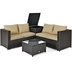4 Pieces Outdoor Patio Rattan Furniture Set with
