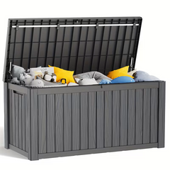 75 Gallon Heavy-Duty Outdoor Deck Box – Waterproof Patio Storage Box with Hinged Lid, Lockable & Easy Assembly