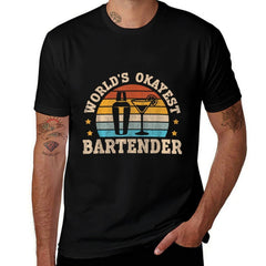 Retro Barkeeper Motiv Worlds Okayest Bartender  Summer-ready Fabric T-Shirt