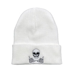 Embroidered Skull Gesture Beanie Hat for Men and Women