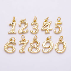 16K Gold Filled 14mm Minimalist Molten Number Numerology Charm | Charms-00878 ~ Charms-00887
