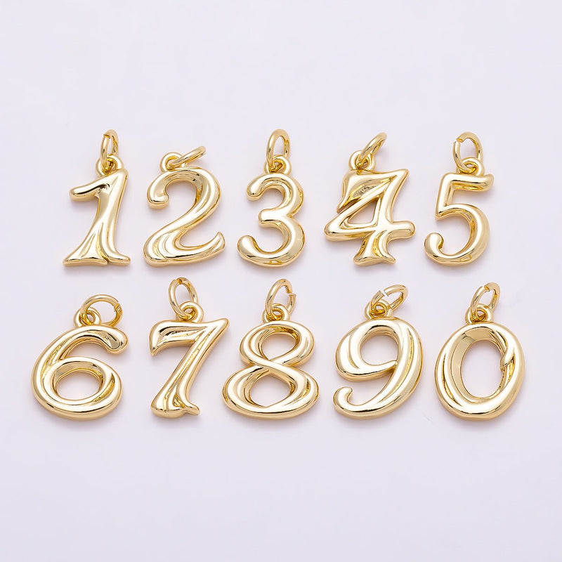 16K Gold Filled 14mm Minimalist Molten Number Numerology Charm | Charms-00878 ~ Charms-00887