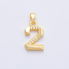 16K Gold Filled 16mm Micro Paved CZ Edged Geometric Number Numerology Charm | Charms-01217 ~ Charms-01226