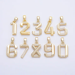 16K Gold Filled 16mm Micro Paved CZ Edged Geometric Number Numerology Charm | Charms-01217 ~ Charms-01226