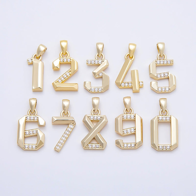 16K Gold Filled 16mm Micro Paved CZ Edged Geometric Number Numerology Charm | Charms-01217 ~ Charms-01226