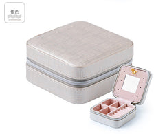 Women Jewelry Organizer Box PU Leather Travel Makeup Cosmetic Case with Mirror & Zipper