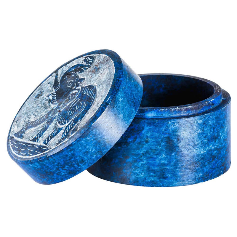 Elephant Round Soapstone Jewelry Box