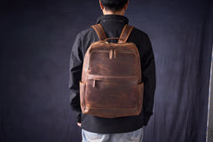 Crazy Horse Leather Backpack Men Laptop Backpack Handmade Travel Backpack MSG7635