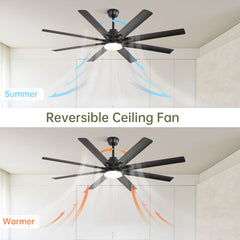 66" Smart Ceiling Fan with LED Light | 8-Blade Dimmable Fan with DC Motor, Remote, App & Voice Control — Alexa & Google Home Compatible