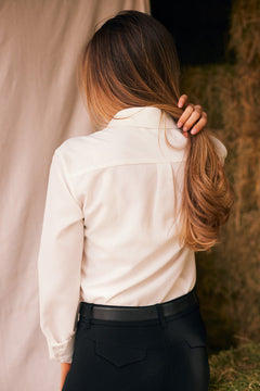 Jessica | Seersucker Equestrian Button-Down Shirt | Ivory