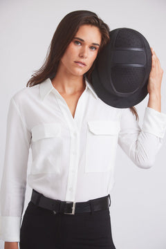 Jessica | Seersucker Equestrian Button-Down Shirt | Ivory