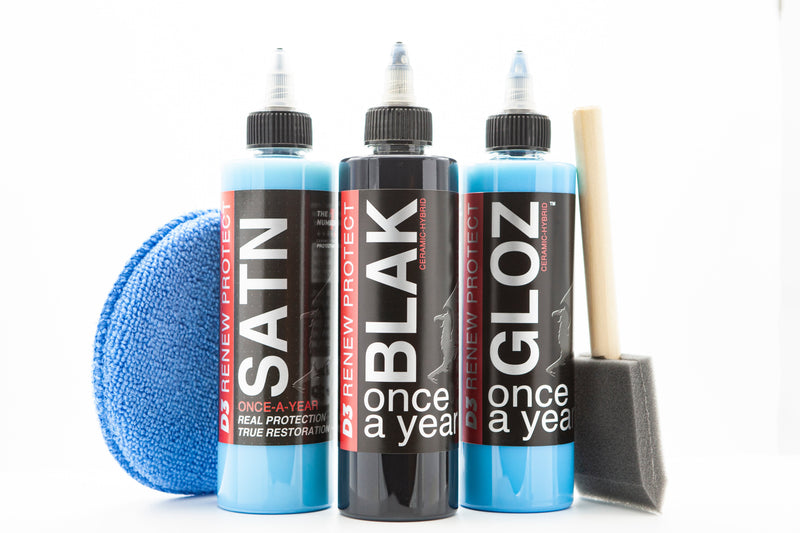 HOME SET or SHOP SET w/ 2 PREP - BLAK + GLOZ + SATN KIT, 100% OEM Color Restoration, Dry Rot Prevention, RV, Boat, Motorcycle & Golf Cart-Safe