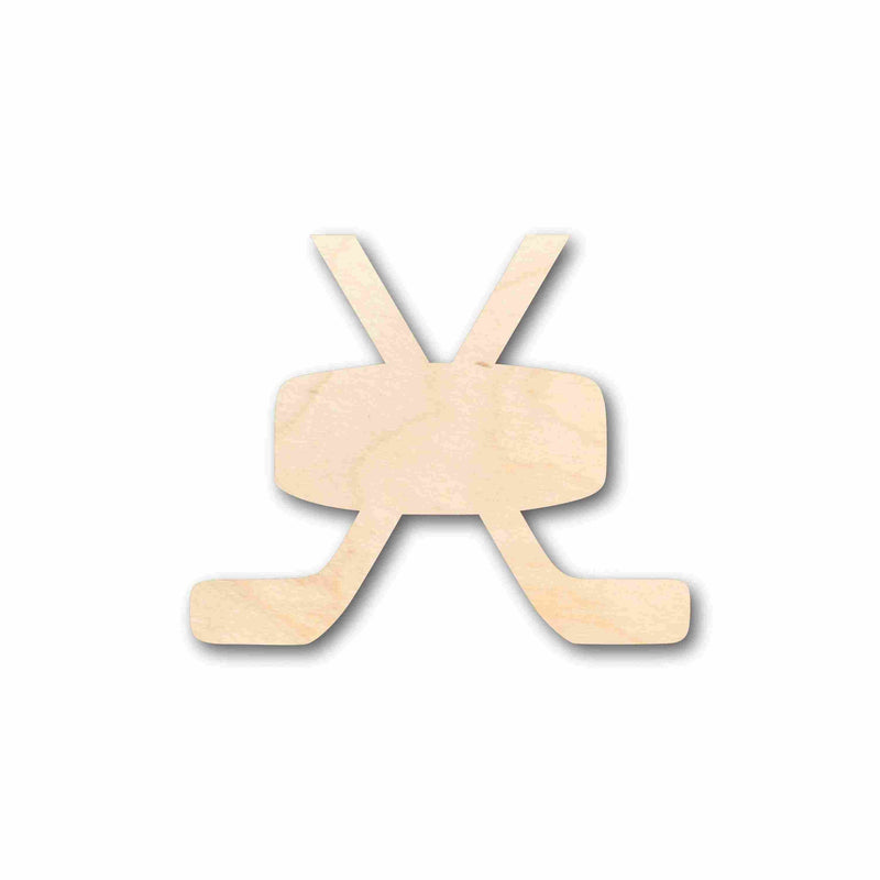 Unfinished Wood Hockey Sticks Pair with Puck Silhouette - Craft- up to 46