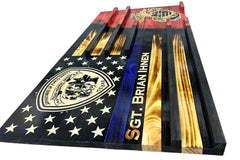 Custom Wooden Challenge Coin Display Flag with Engraved Badge