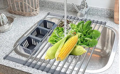 Expandable Roll Up Dish Drying Rack with Baskets