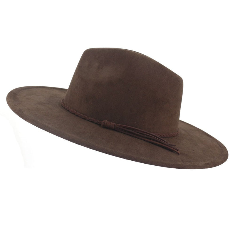 Jazz Women's 10cm Brim Suede Peach Tassel Hat