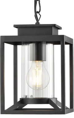 Brand New Osimir Outdoor Pendant Light for Porch, 1-Light Black Hanging Porch Light Modern Exterior Hanging Lantern with Cylinder Glass and Adjustable Chain for Gazebo, 2353/1H