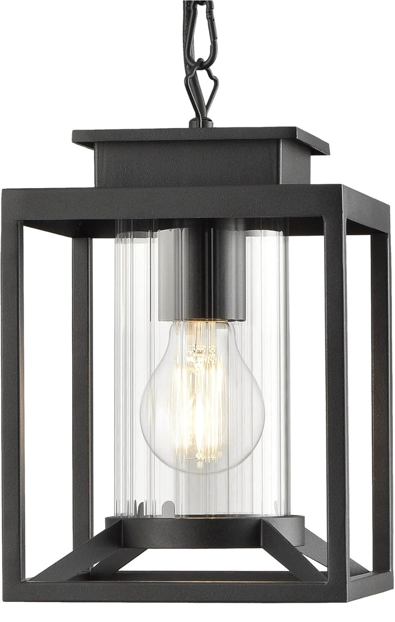 Brand New Osimir Outdoor Pendant Light for Porch, 1-Light Black Hanging Porch Light Modern Exterior Hanging Lantern with Cylinder Glass and Adjustable Chain for Gazebo, 2353/1H
