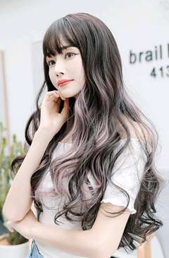 Ladies' Multicolor Gradient Long Wavy Wig with Bangs