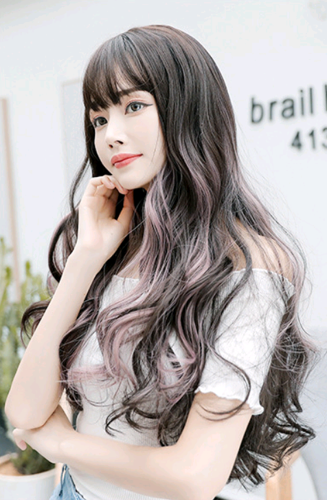 Ladies' Multicolor Gradient Long Wavy Wig with Bangs