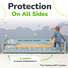 Twin Floor Bed with Safety Guardrails for Kids - Montessori Inspired