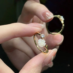 Adjustable Camellia Flower Open Ring Jewelry Accessory