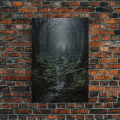 Haunted Cemetery, Macabre Halloween Art, Dark Arts, Framed Canvas Print, Graveyard At Midnight, Spooky Halloween Art