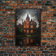 The Haunted House, Framed Canvas Art, Painting Of Haunted Victorian Mansion, Dark Academia, Halloween Decorations, Halloween Art