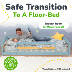 Twin Floor Bed with Safety Guardrails for Kids - Montessori Inspired