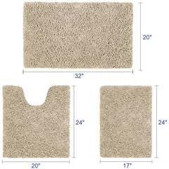 3-Piece Set: Bathroom Rugs Set Ultra Soft Non Slip and Absorbent Chenille
