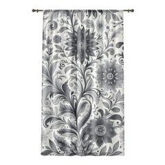Elegant Floral Window Curtain, Black and White Decor, Home Accessories, Living Room Drapes, Bedroom Curtains, Modern and Chic