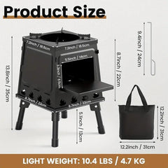 Portable Wood-Burning Camp Stove — Heavy-Duty Iron Outdoor Wood Stove for Camping, Hiking, BBQ & Travel | Compact Wood & Charcoal Cooking Heater