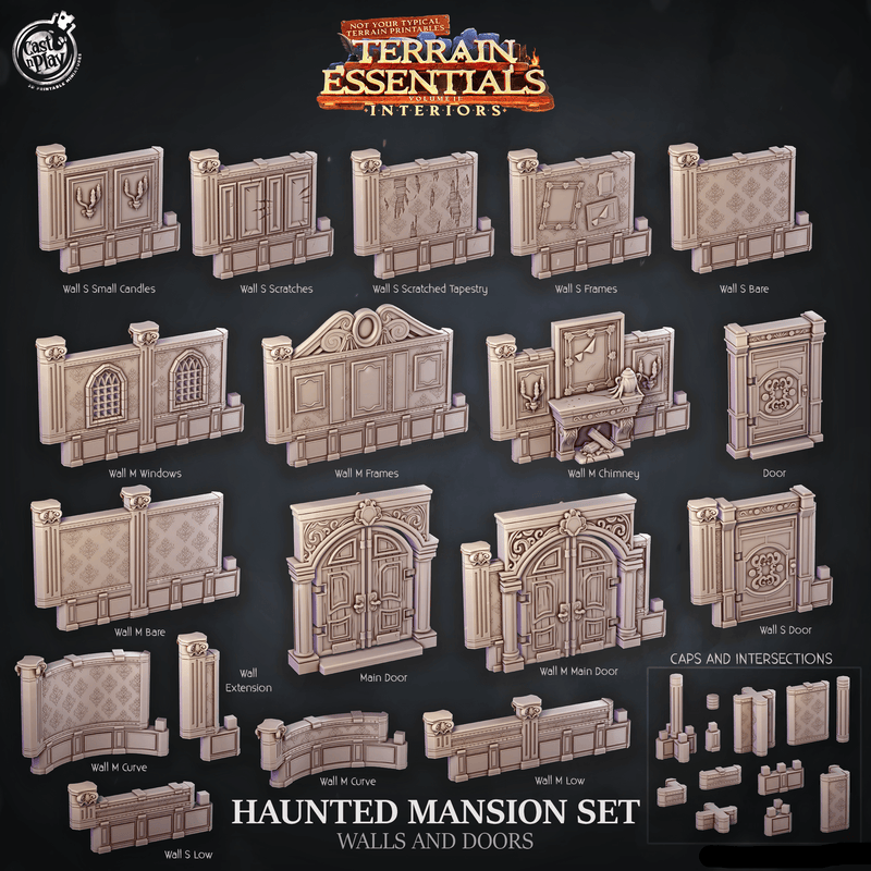 3D Printed Cast n Play Haunted Mansion Walls And Doors Terrain Essentials 28mm 32mm D&D
