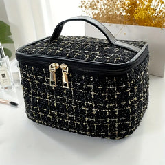 Plaid Print Large Capacity Makeup Bag with Handle