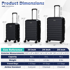 3-Piece Hardside Luggage Set Lightweight Hardside Suitcases with 8-Spinner Wheels