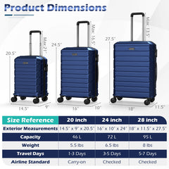 3-Piece Hardside Luggage Set Lightweight Hardside Suitcases with 8-Spinner Wheels