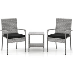 3 Piece Patio Furniture Set with Seat Cushions and Tempered Glass Tabletop for Balcony