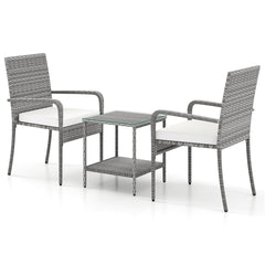 3 Piece Patio Furniture Set with Seat Cushions and Tempered Glass Tabletop for Balcony