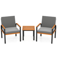 3 Piece Patio Furniture Set Outdoor Conversation Set with Coffee Table-Grey