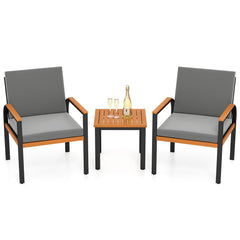 3 Piece Patio Furniture Set Outdoor Conversation Set with Coffee Table-Grey