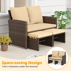 3 Pieces Outdoor Patio PE Wicker Furniture Set with Cushions-Beige
