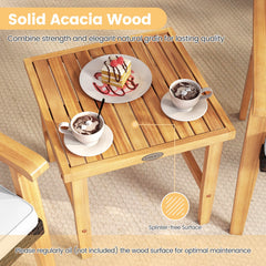 3 Pieces Patio PE Wicker Furniture Set Acacia Wood Outdoor Conversation Bistro Set-White